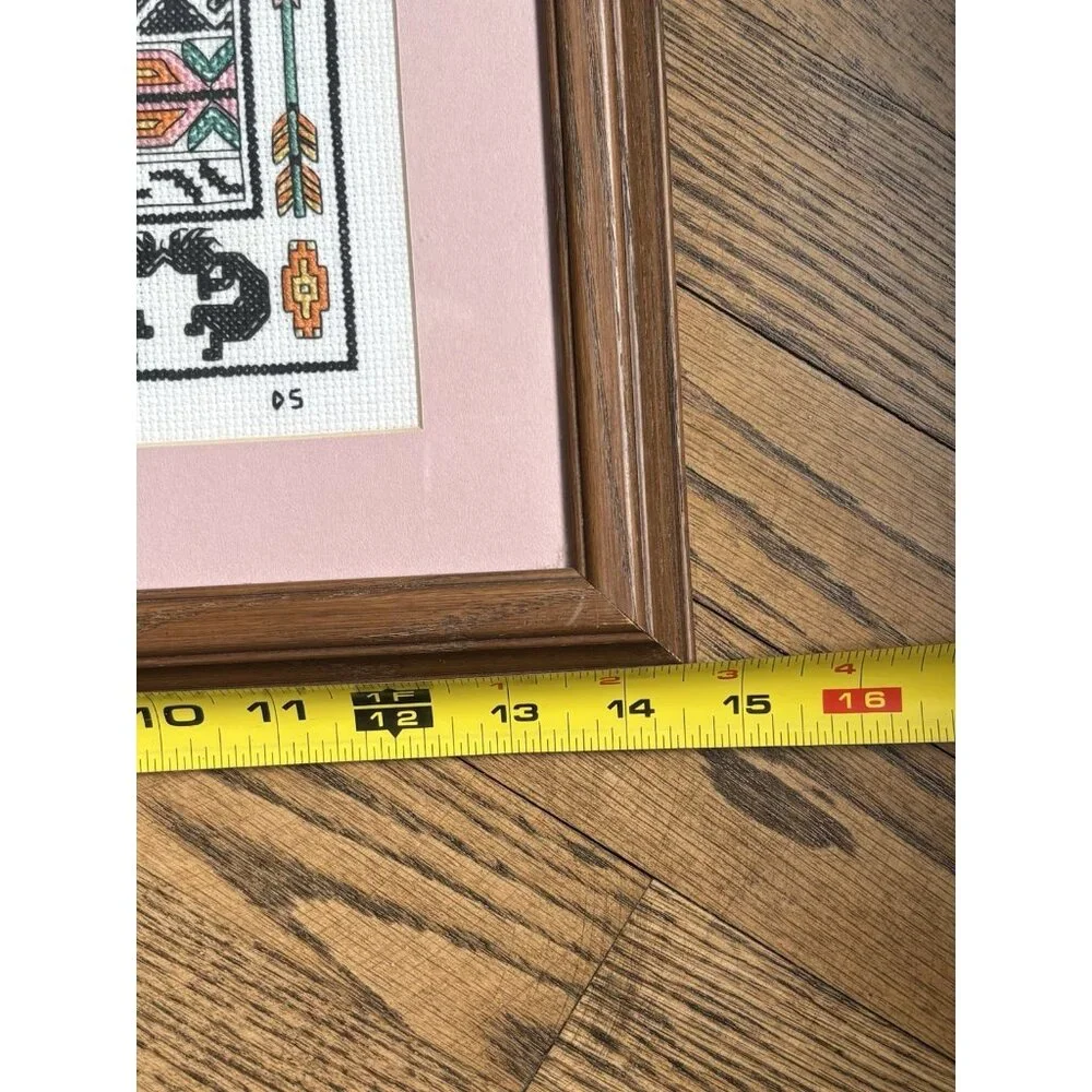 KOKOPELLI BORDER SAMPLER Counted Cross Stitch  Completed Framed Sunset 19”x 14” - Picture 7 of 7